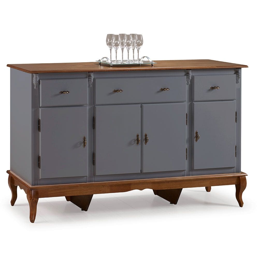 Balcão Buffet 4 Portas e 3 Gavetas com Pés Luiz XV 60635 Linz Móveis - Cinza/Imbuia Glazer
