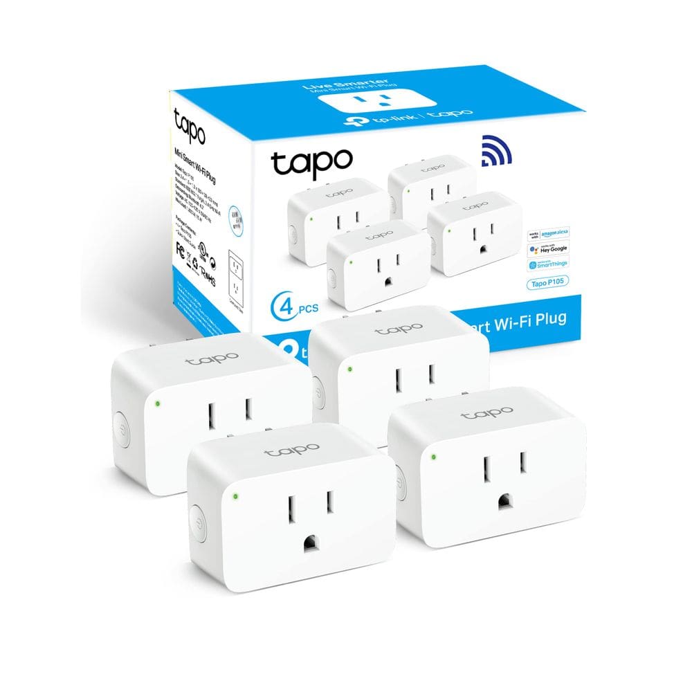 Smart Plug TP-Link Tapo P105 Mini 15A WiFi 2.4G branco, pacote com 4
