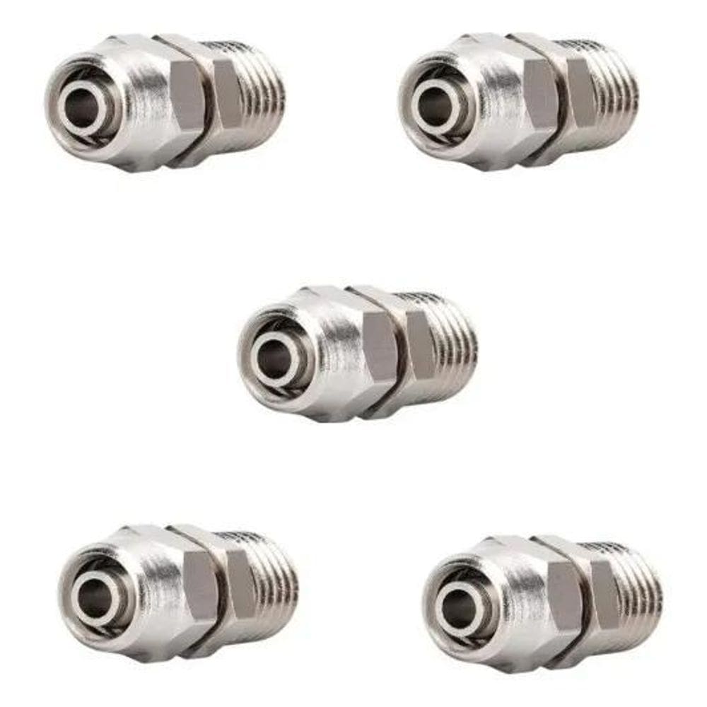 5 Pçs Conexão Reta Dois Toques Metálica Tubo 8Mm X Rosca 1/4