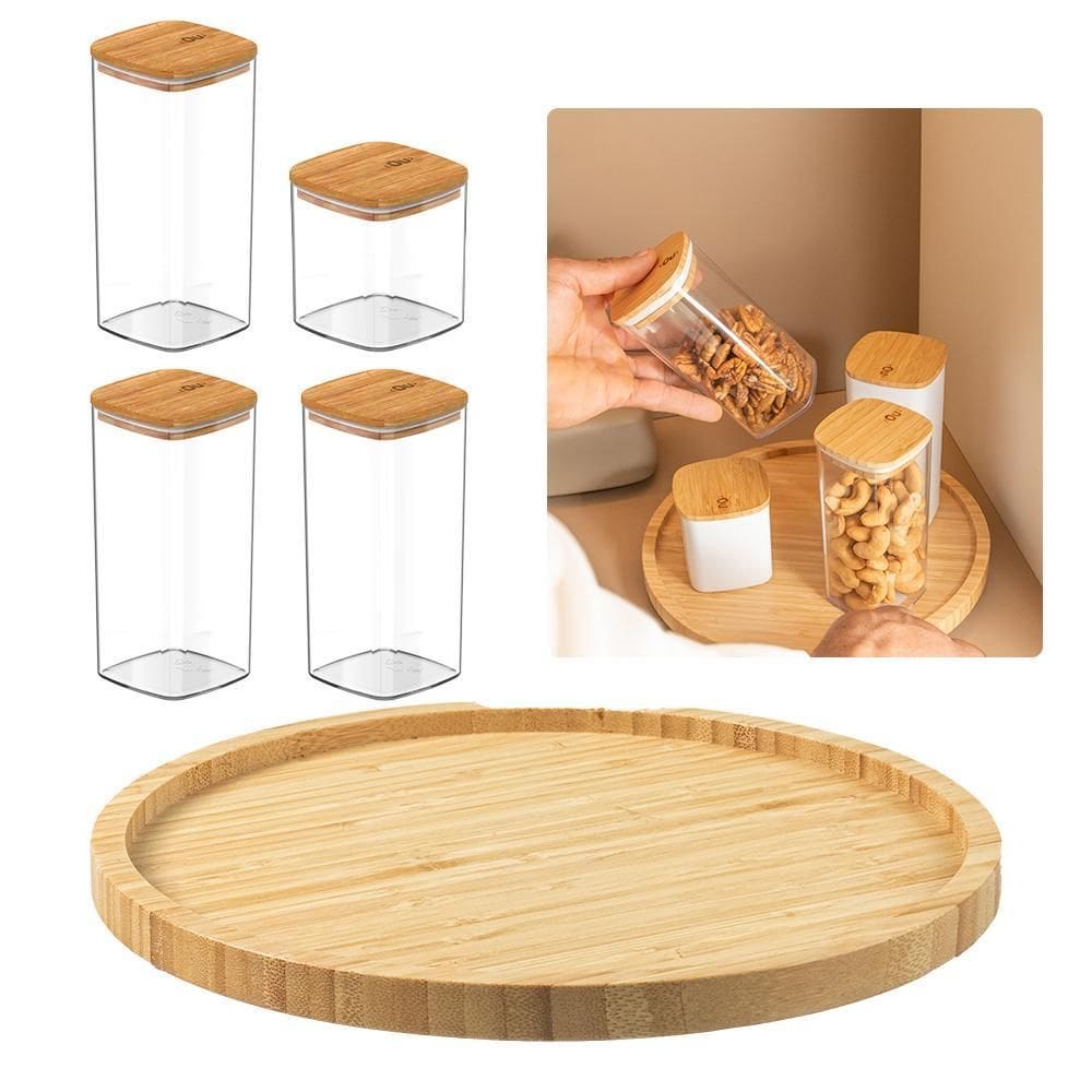 Kit Organizador Giratório Com Potes Porta Tempero Herméticos