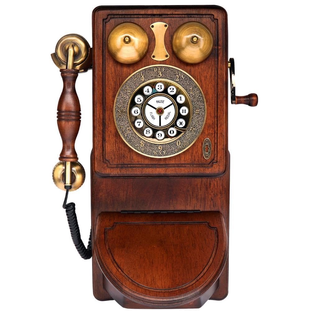 Telefone com fio Pyle Vintage Classic para montagem na parede com design retrô