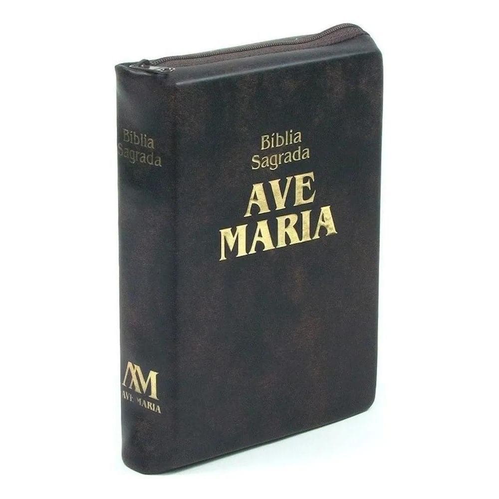Bíblia Sagrada Com Zíper Tamanho Médio Marrom Ave Maria