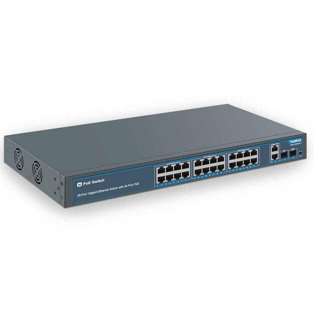Switch PoE Yuanley Gigabit Ethernet de 24 portas com 2 portas de uplink