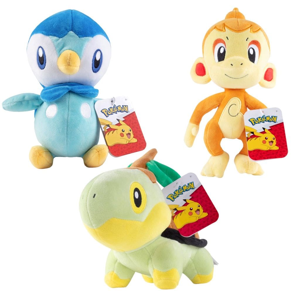 Brinquedo de pelúcia Pokémon Diamond and Pearl Starter, pacote com 3, mais de 20 cm