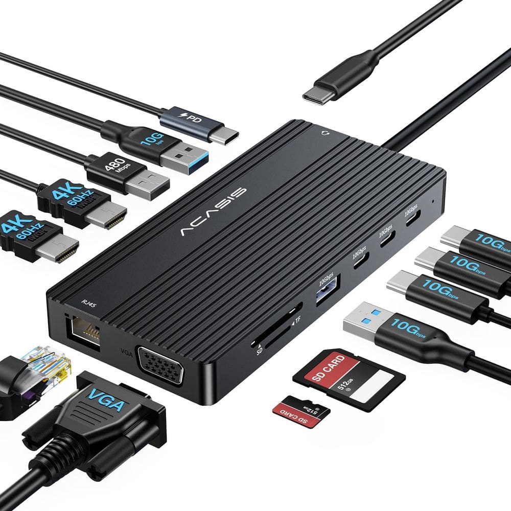 Estação de ancoragem USB C ACASIS Dual HDMI 4K60 com monitor triplo