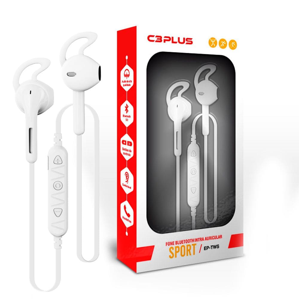 Fone de Ouvido Bluetooth 5.0 C3Plus EP-TWS-10WH Intra-Auricular, com Microfone, 5h Bateria - Branco