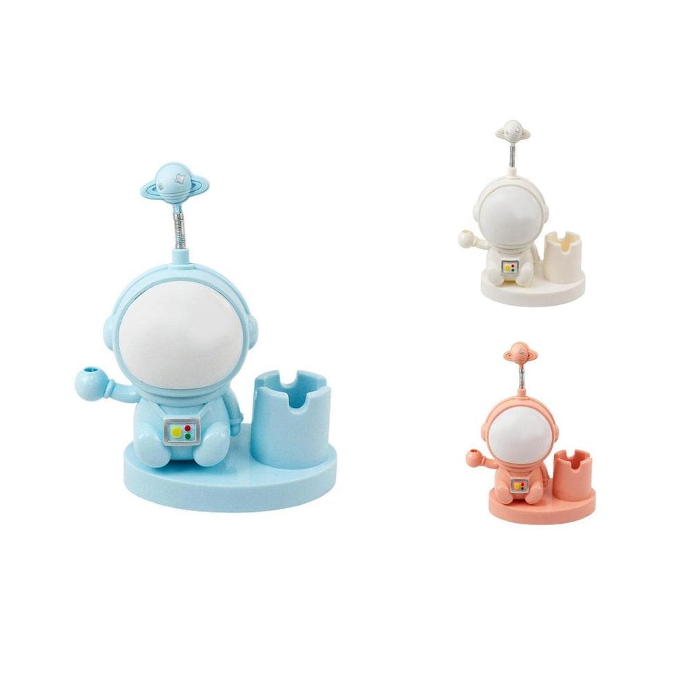 Luminária Mesa Astronauta Suporte Azul Led Usb Com Apontador