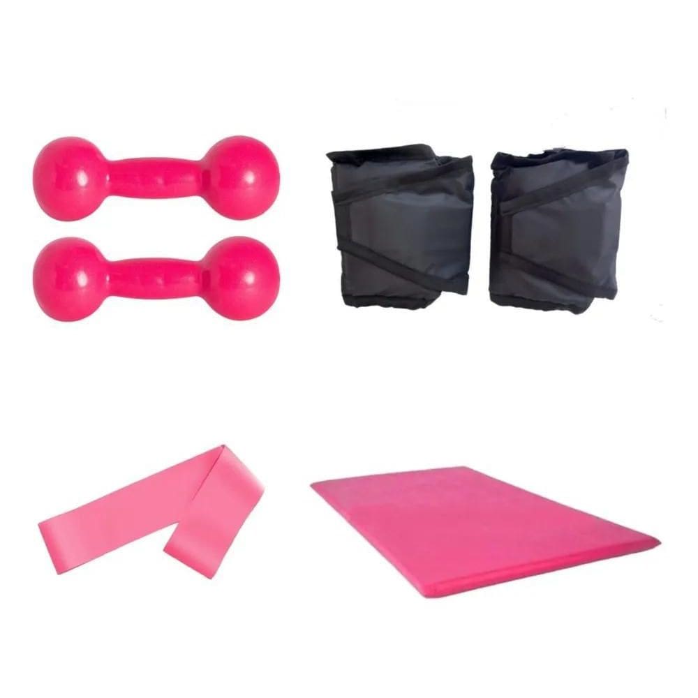2X Par Halter 1 Kg + Par Caneleira 2 Kg + Colchonete + Elást