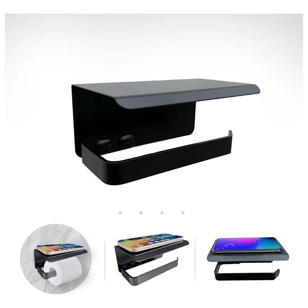 2X Porta Papel Higiênico De Parede Banheiro Preto