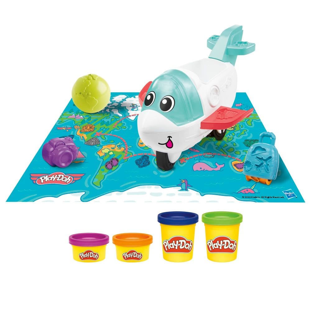 Conjunto inicial Play-Doh Airplane Explorer com jato e mapa mundial