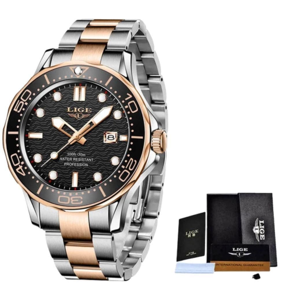 Relógio De Pulso Quartzo Impermeável, Mergulhador, Esportivos, 3atm Dourado