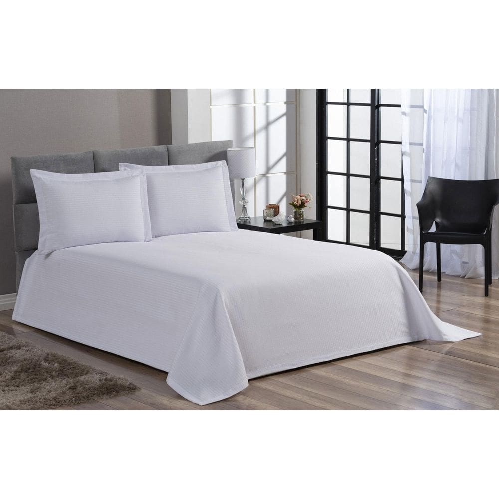 Cobre Leito Colcha Piquet Liso Casal Queen Branco 3 Peças
