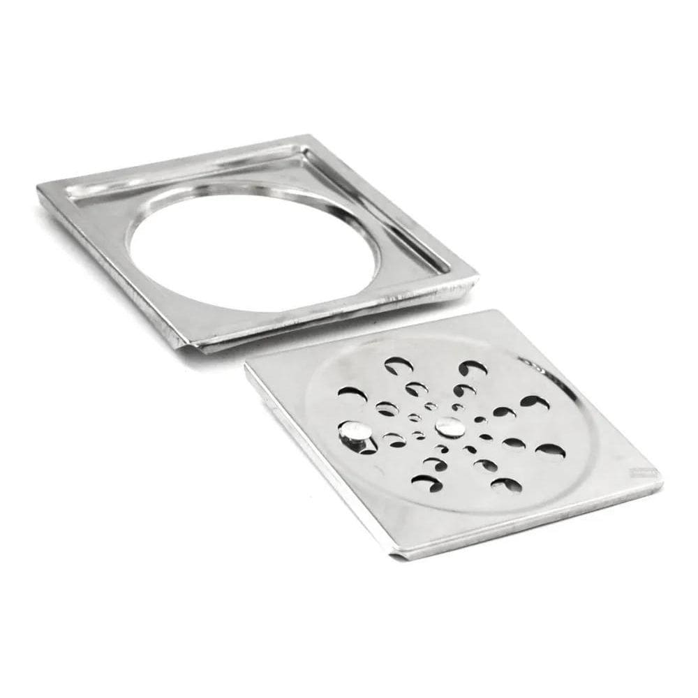 2X Grelha + Porta Grelha Quadrado 10X10 Inox Para Banheiros