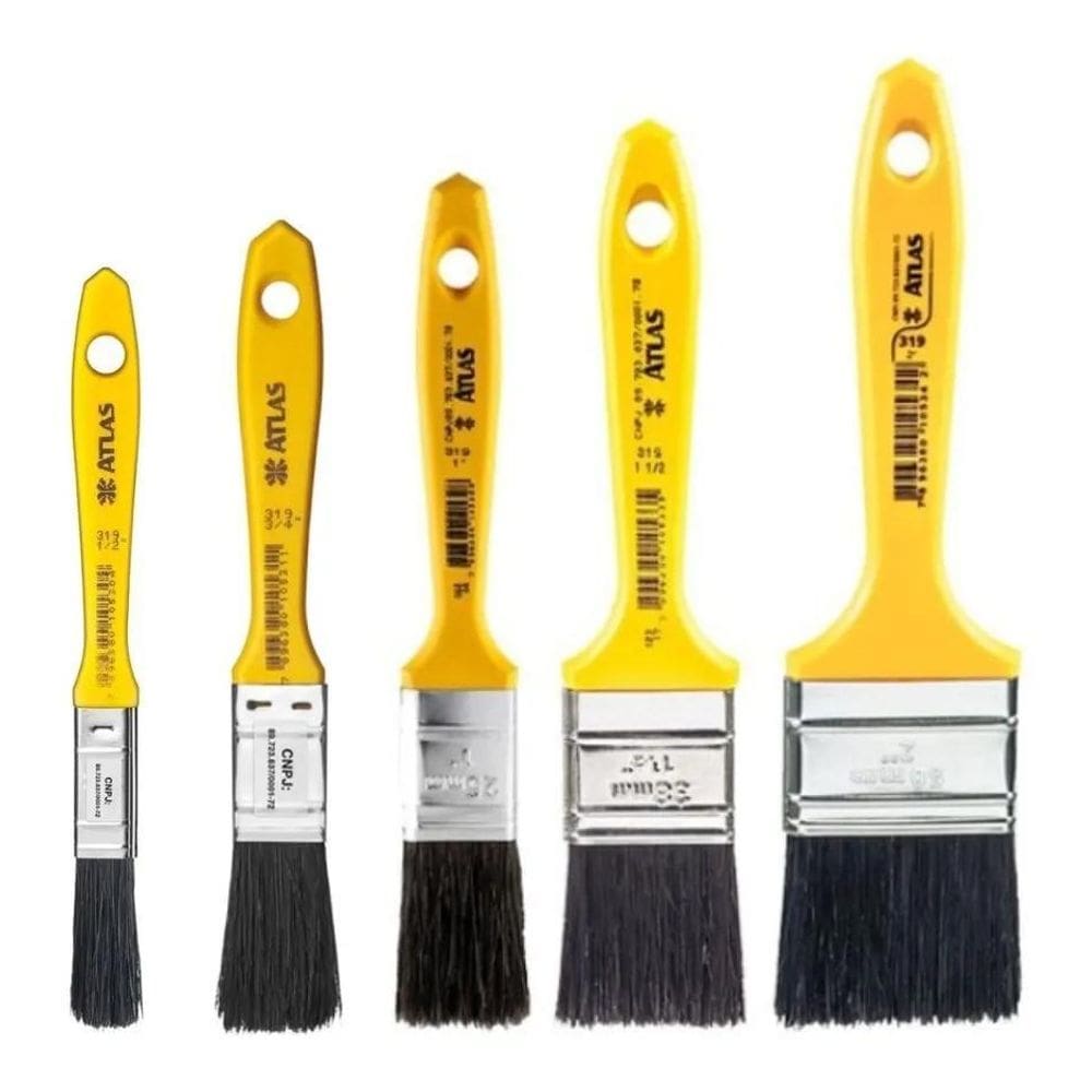 2X Trincha Pincel Atlas Pintura Cabo Amarelo 319 Kit 5 Peças