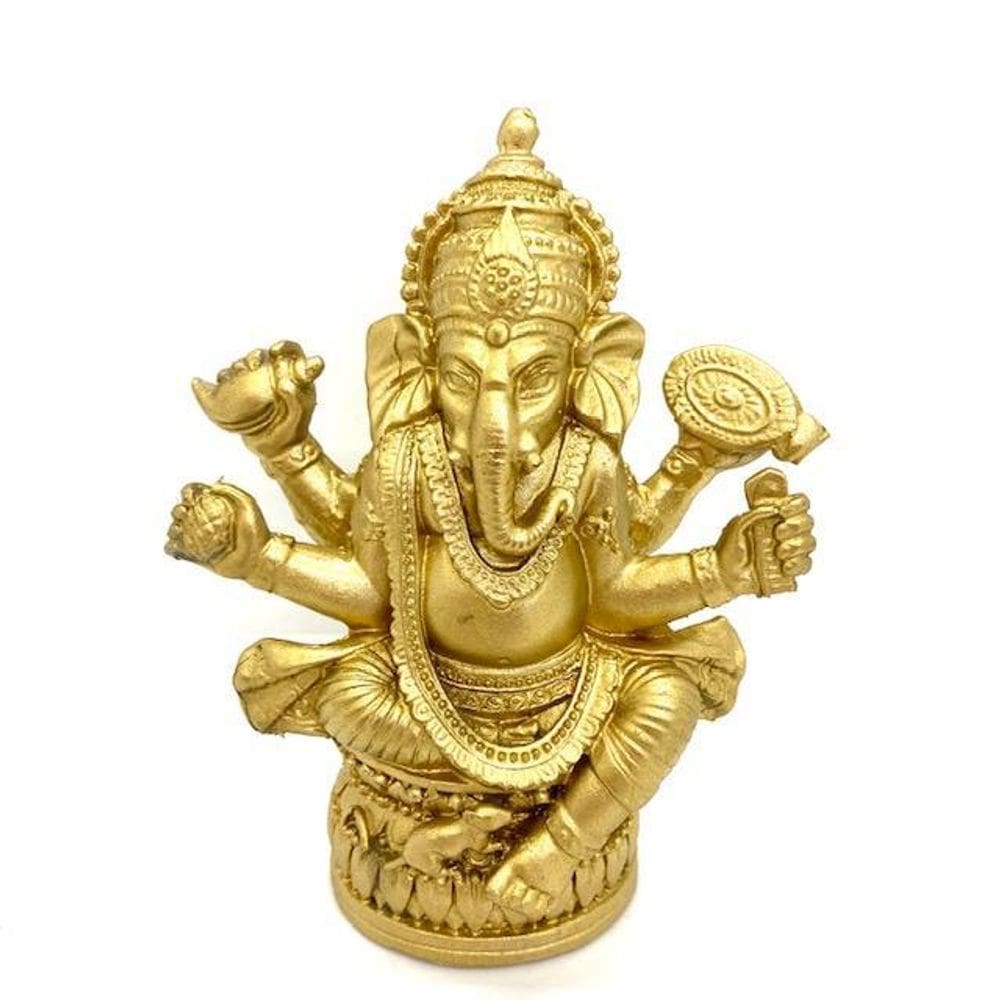 Ganesha Dourado Base Redonda Em Resina 13 Cm