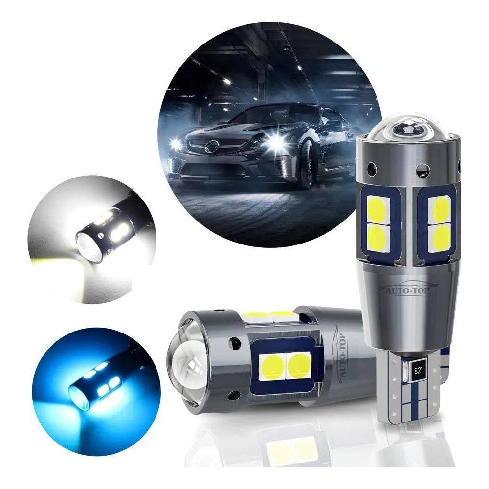 Par Lâmpada T10 Led Pingo Esmagada Canbus 6000K Branco Frio