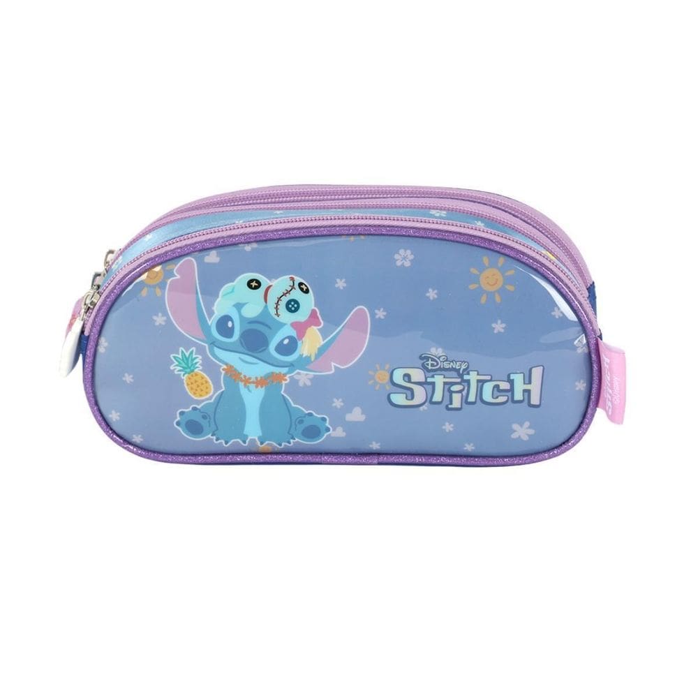 Estojo Triplo Stitch Disney Escolar Meninas Kids Violeta