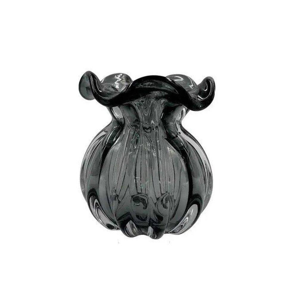 Vaso De Vidro Murano Trouxinha Veneza 12X14Cm Jolitex Cinza