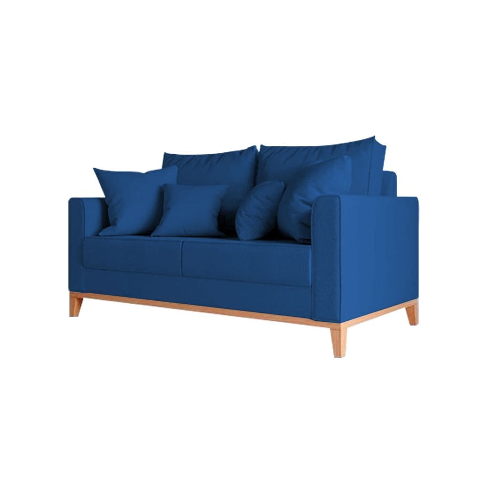 Sofá Beny para Amamentação Base Madeira Maciça Veludo Azul