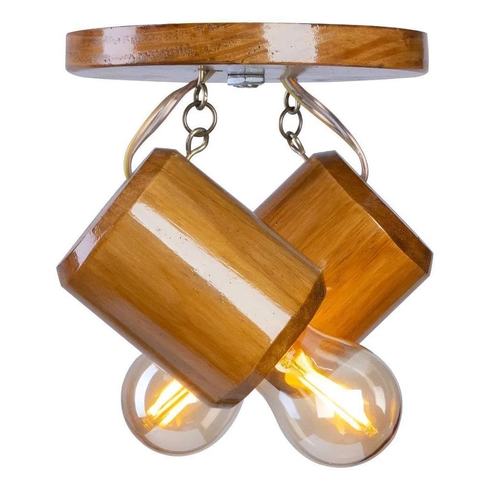 2X Iluminação Pendente Spot Em Madeira 2 Lâmpadas Teto Baixo