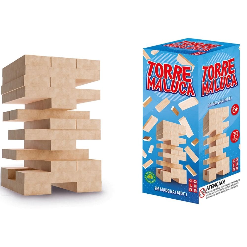 Jogo Torre Maluca 39 Peças Blocos De Madeira
