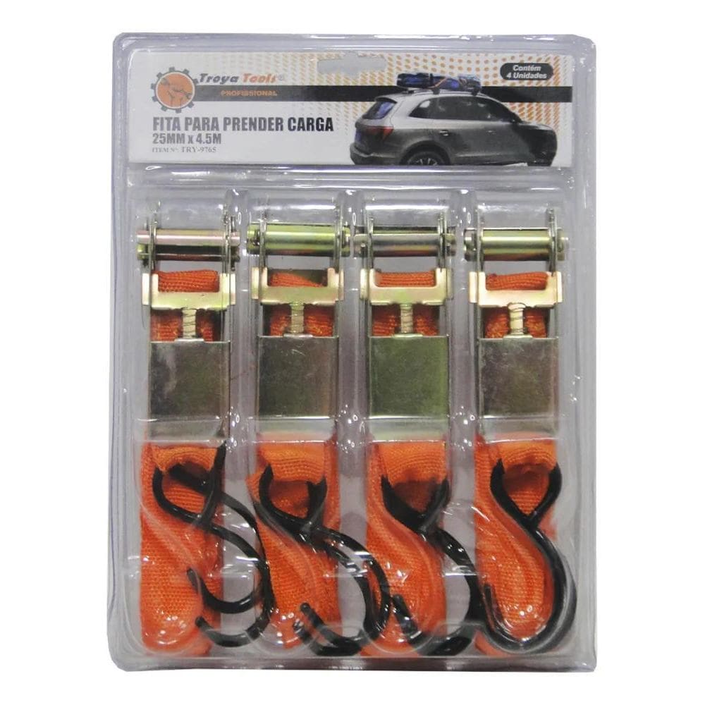 2X Cinta Para Prender Carga Com Catraca 4Pc X 4,5M F-254