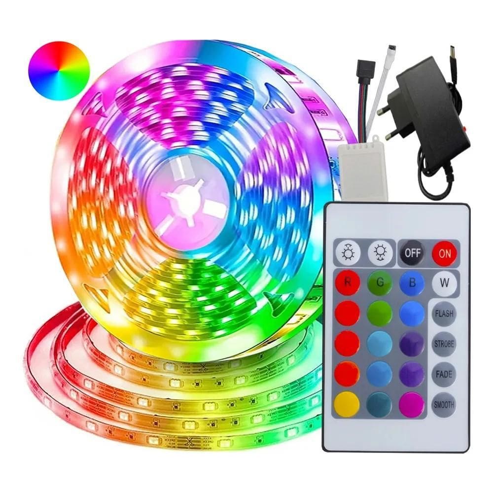 2X Fita Led Rgb 5M 5050 + Fonte + Controle 16 Cores
