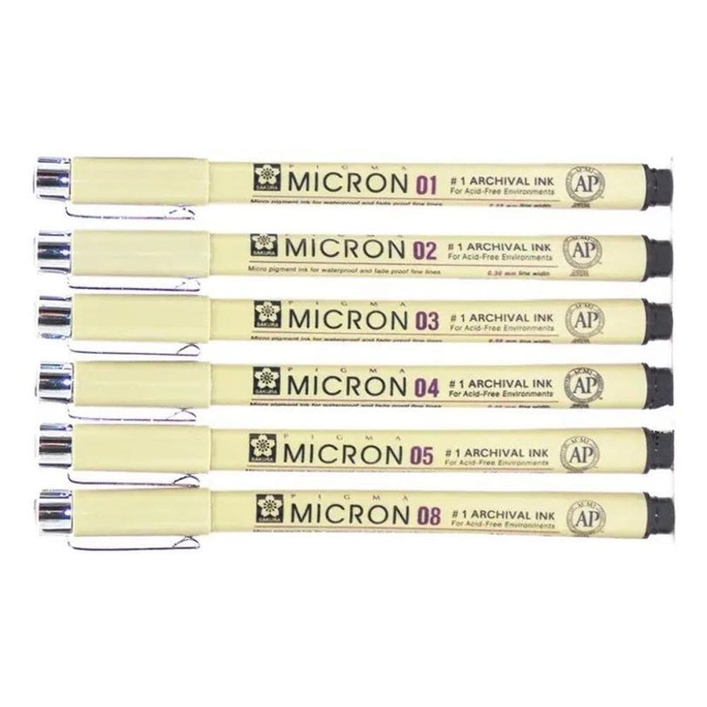 Kit 06 Canetas Nanquim Preta Sakura Desenho Impermeável