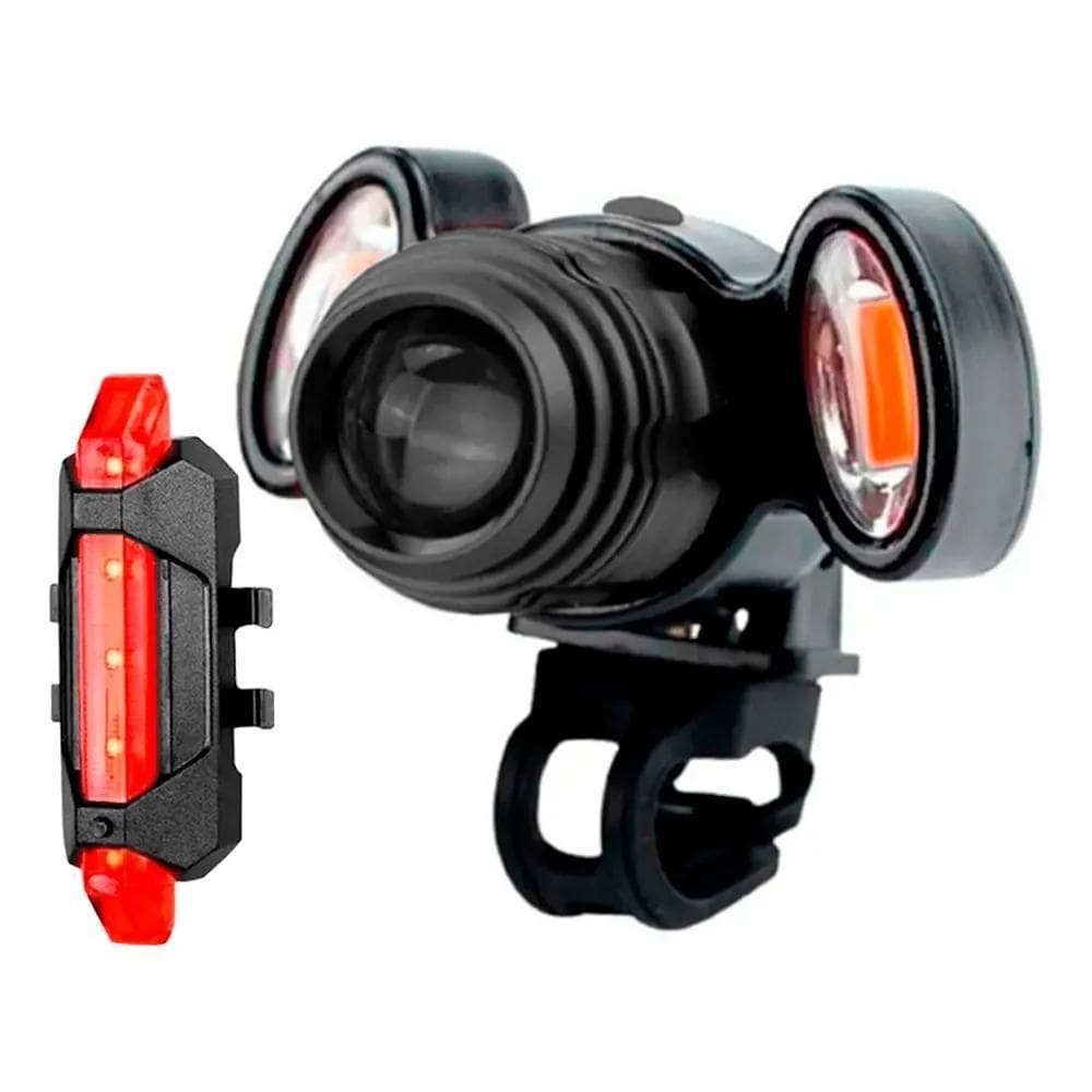 2X Farol Lanterna Bike 3Funções Zoom Recarregável + Led Ve