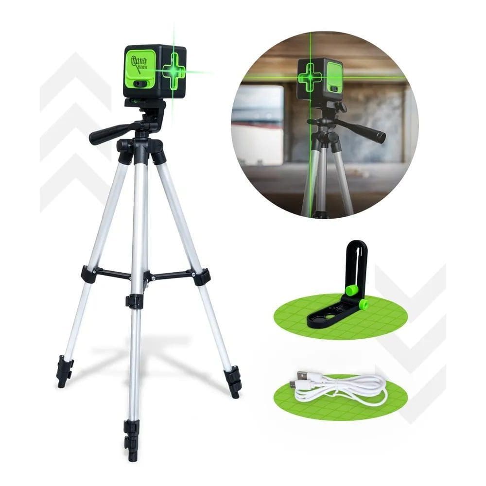 Nível A Laser Verde 2 Linhas Esquadro + Suporte + Tripé Reca