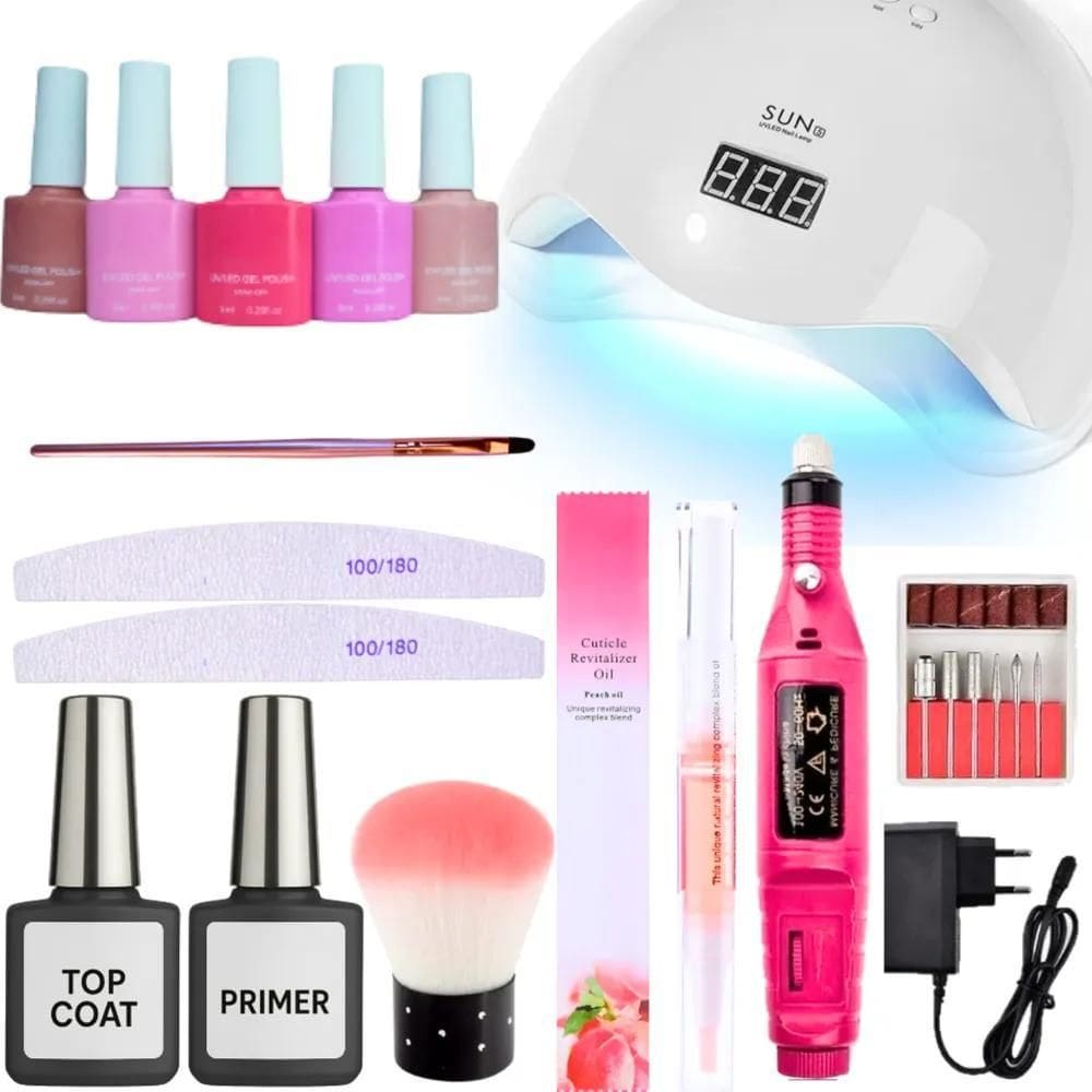 Kit Unha Esmaltação Gel Cabine Lixa Elétrica Nail Designer