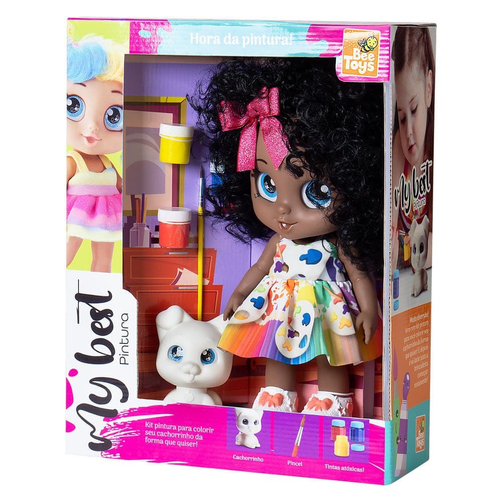 Boneca My Best Negra Com Pintura BeeToys