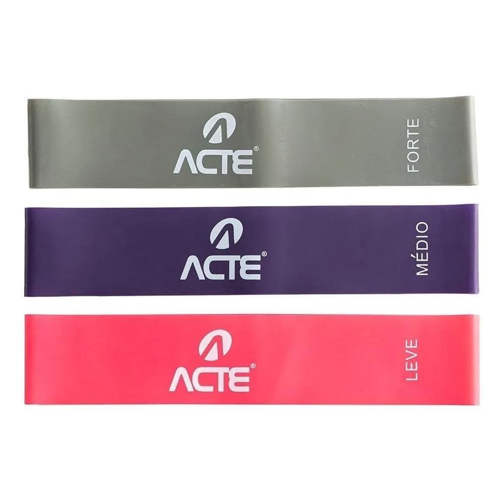 Kit 3 Peças Mini Band 3 Intensidades Rosa Roxo E Cinza Acte