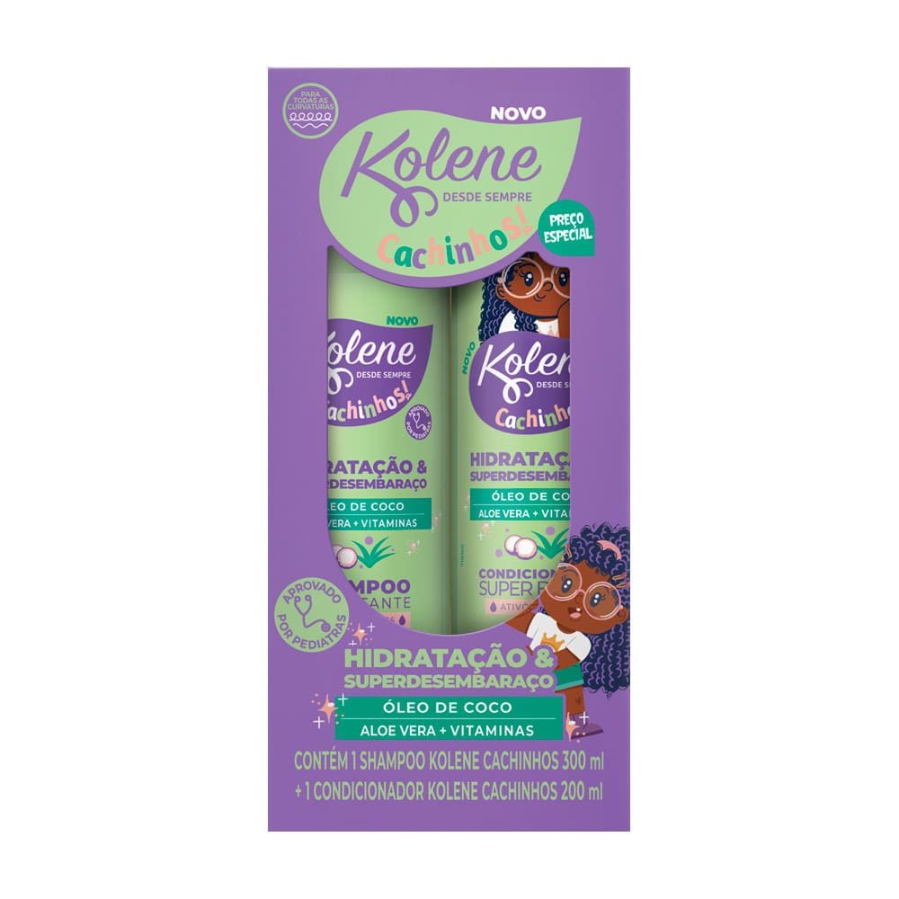 Shampoo 300ml e Condicionador 200ml Kolene Cachinhos Óleo de Coco Aloe Vera + Vitaminas
