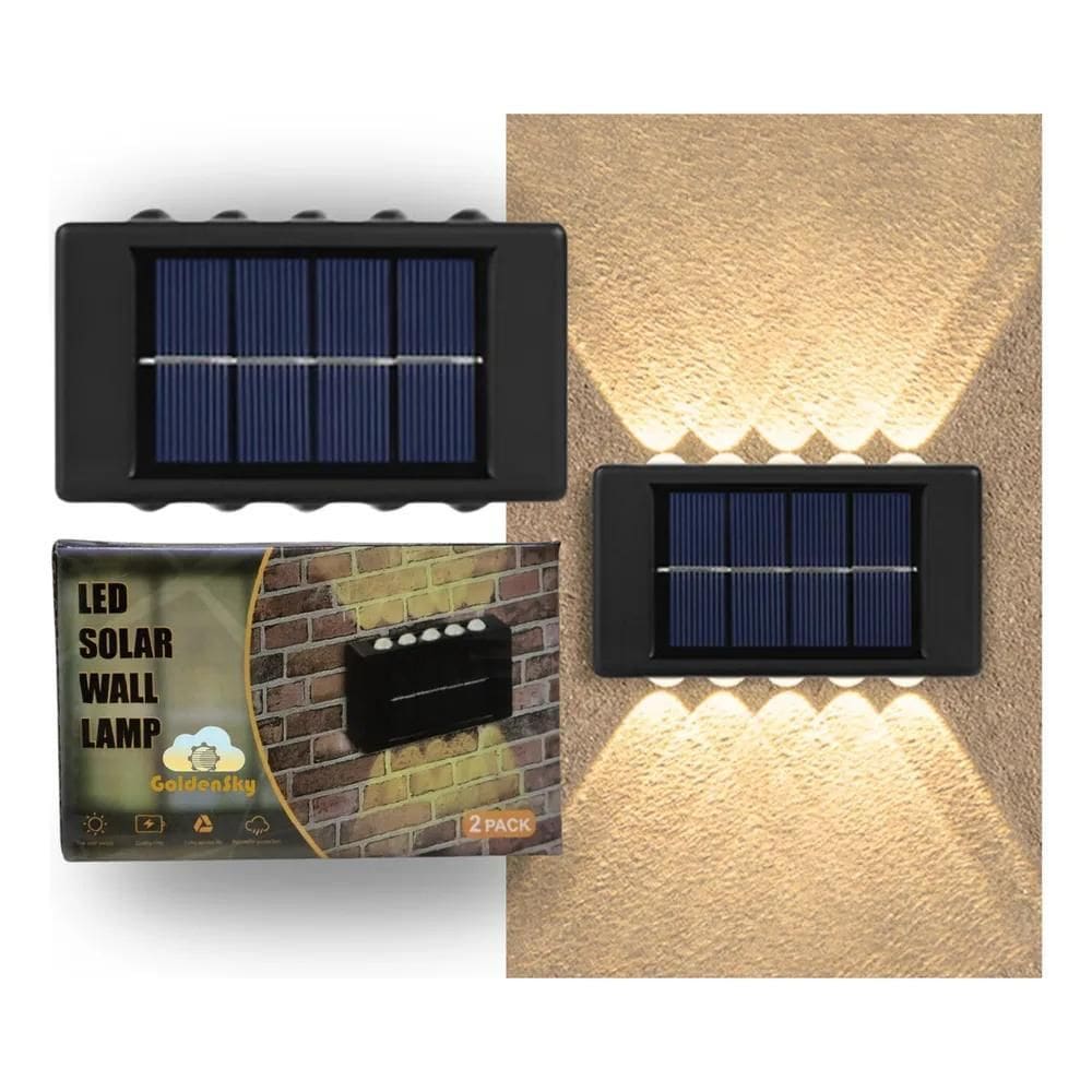 2X 2X Arandela Solar 2 Focos Parede Slim 10 Fachos Led Exter