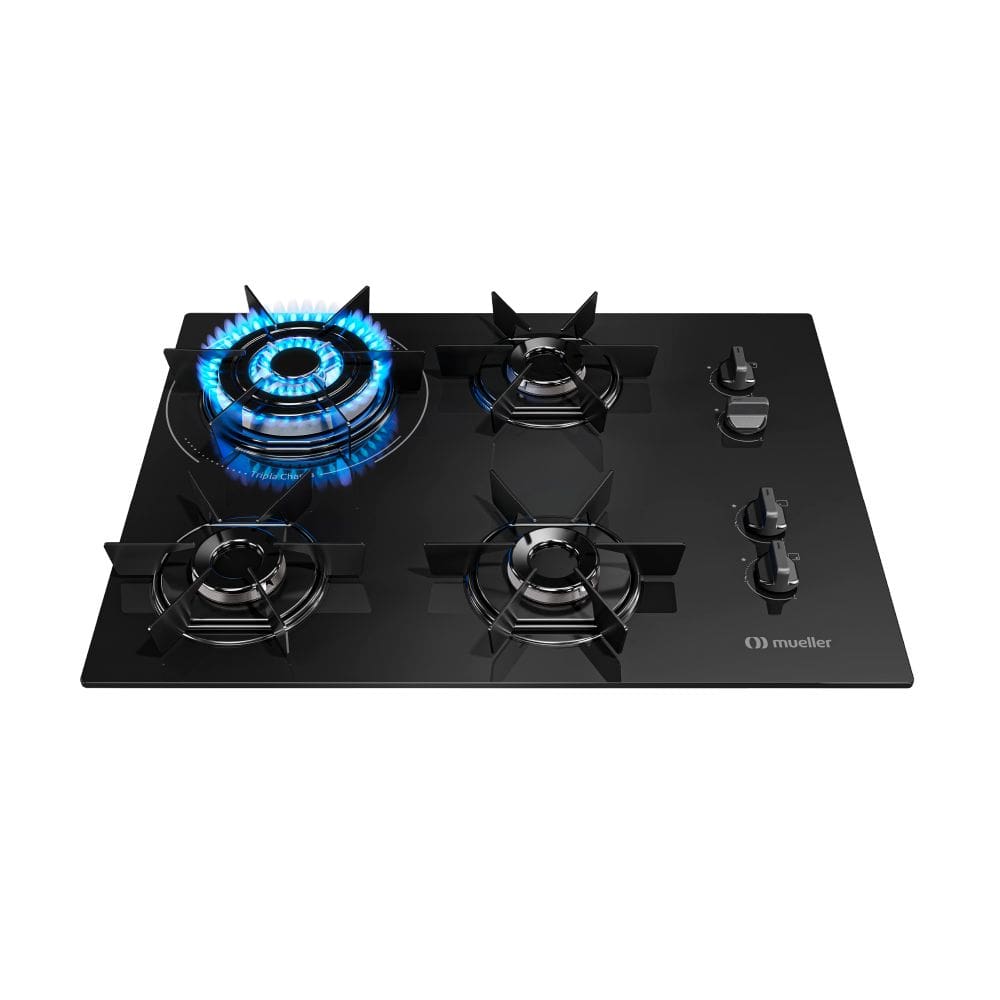 Cooktop a Gás Mueller MCG4BB 4B Mesa de Vidro Ultra Chama Bivolt-PTO