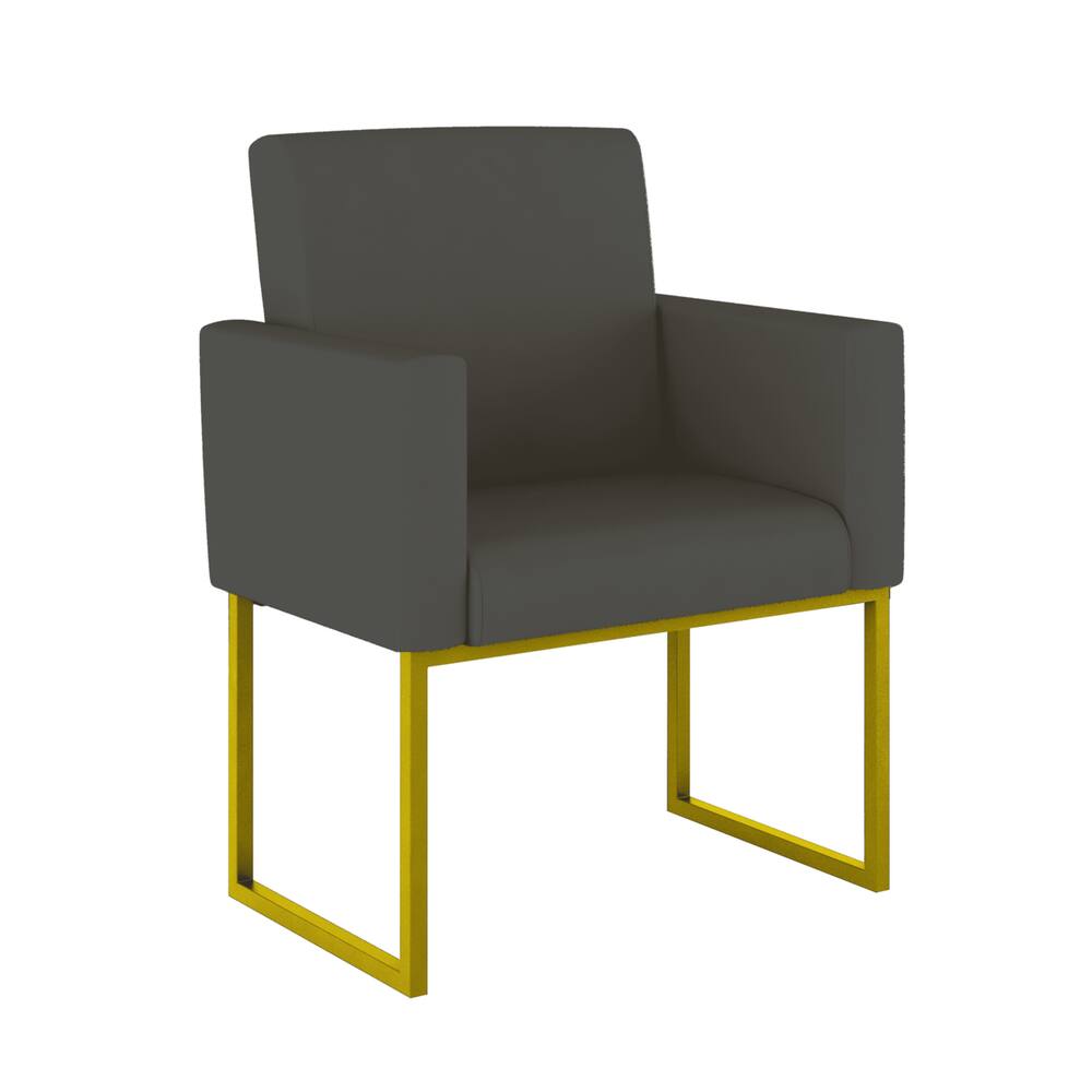 Poltrona Decorativa Recepção Base de Ferro Dourada Courino