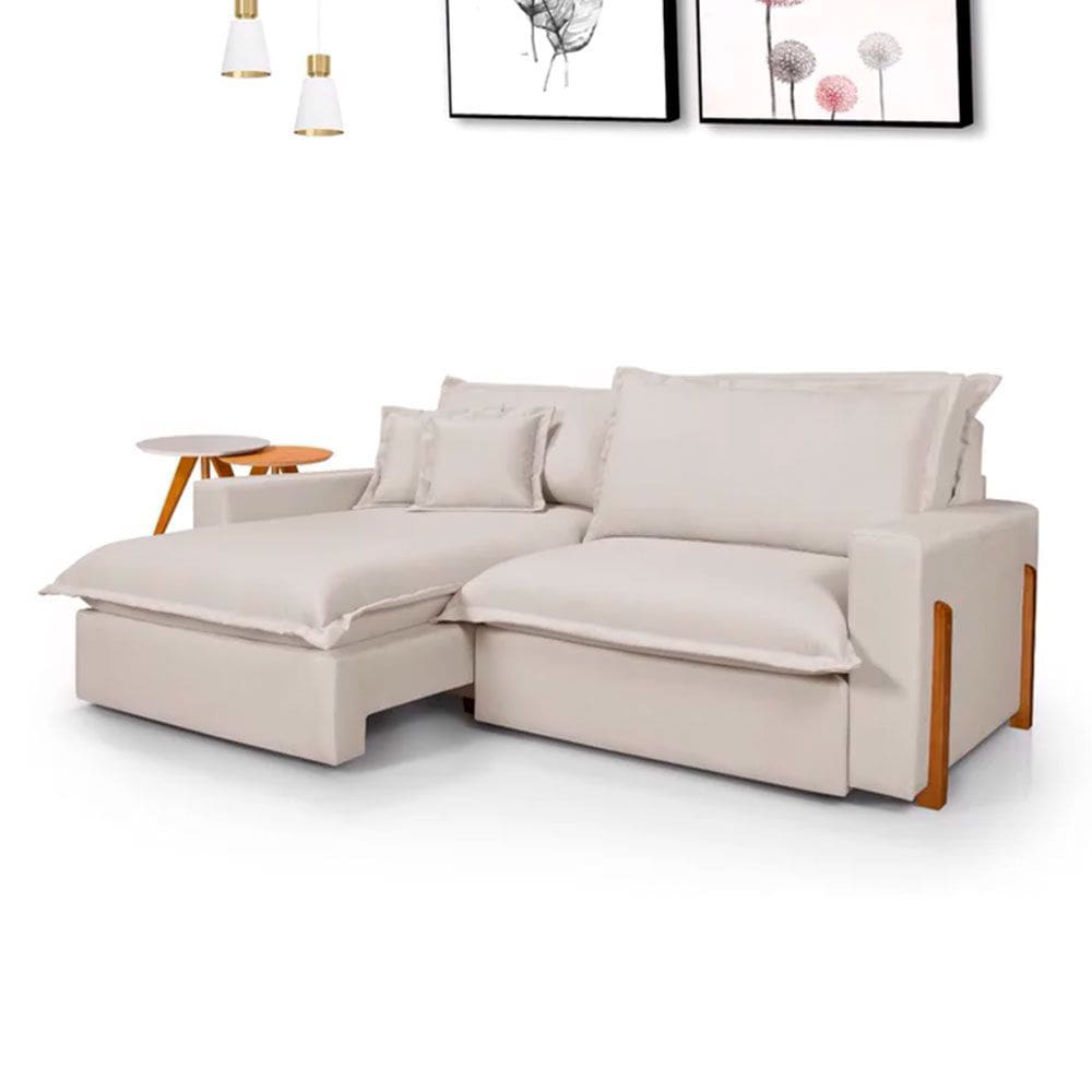 Sofá Retrátil Reclinável Zeus com Molas Ensacadas no Assento Tecido Linho Cru 1,90m