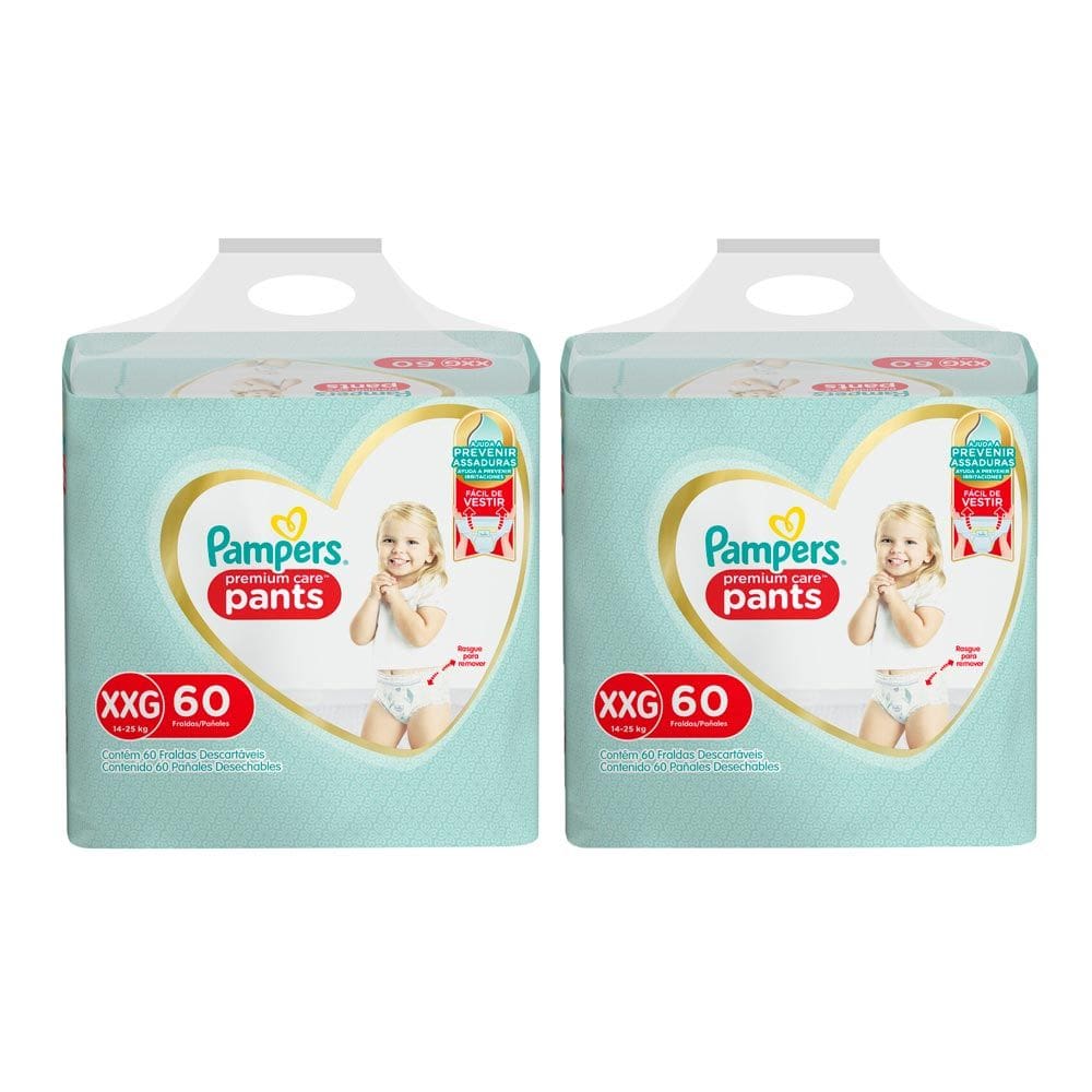 Kit 2 Fralda Infantil Pampers Premium Care Pants Tamanho XXG 60 Unidades Descartáveis