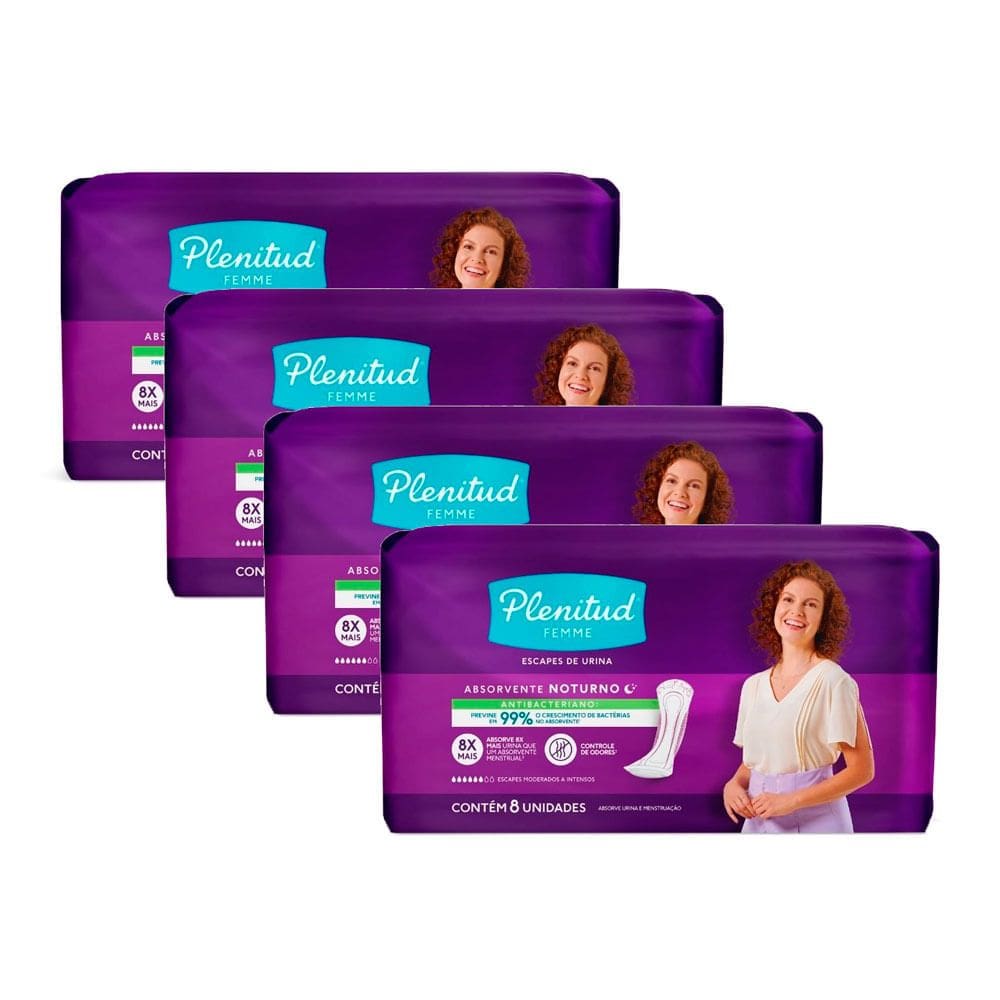 Kit 4 Absorvente Noturno Plenitud Femme com 8 Unidades cada
