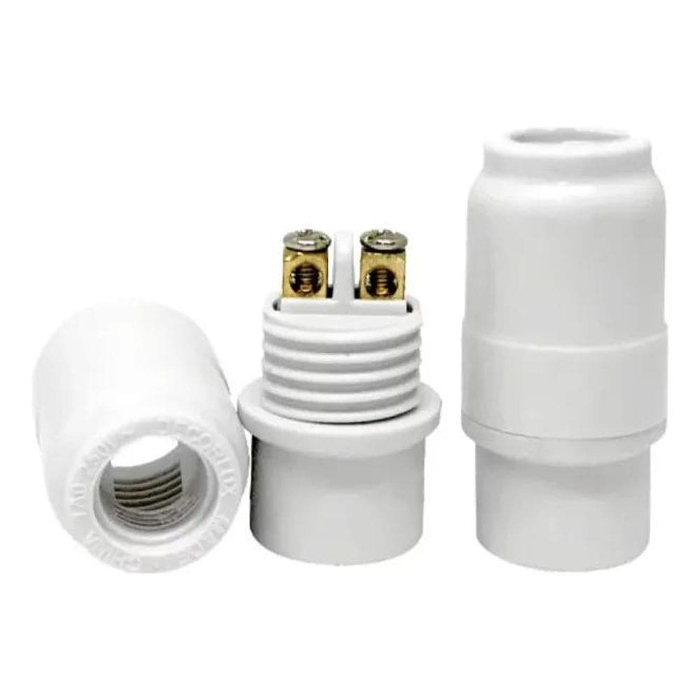 2X Kit 12 Bocal Pendente Soquete E14 Plástico Branco Decorlu