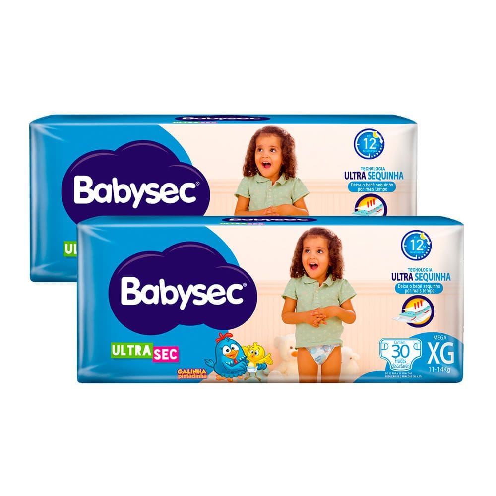 Kit 2 Fralda Babysec Ultrasec Tamanho XG Pacote Mega 30 Unidades