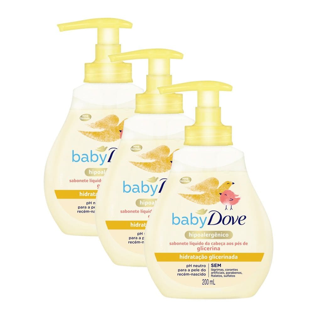 Kit 3 Sabonete Líquido Dove Baby Hidratação Glicerinada da Cabeça aos Pés 200ml