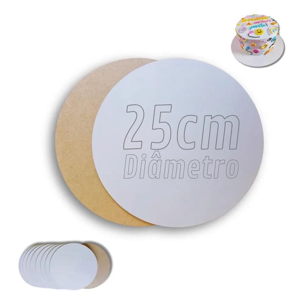 2X Kit 10 Cake Board 25Cm Tabuleiro Bolo Em Mdf 3Mm Redondo