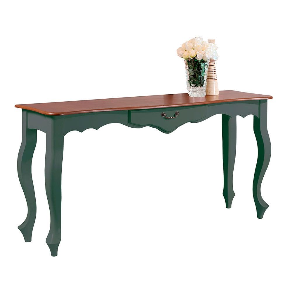 Aparador de Sala 116cm com Pés Luis XV e 1 Gaveta 70810 Linz Móveis - Verde Musgo/Imbuia Glazer