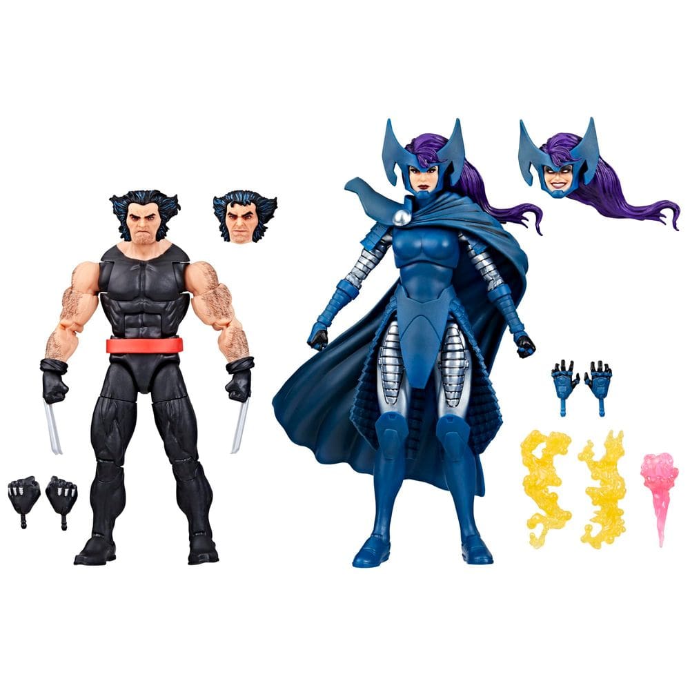 Boneco de ação Marvel Legends Wolverine e Psylocke 15cm