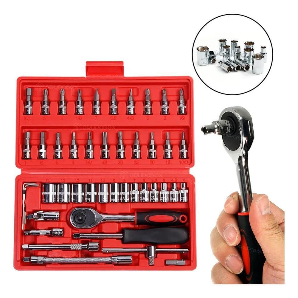 Kit Ferramenta Completo Catraca 46 Chaves Allen Fenda Torx S
