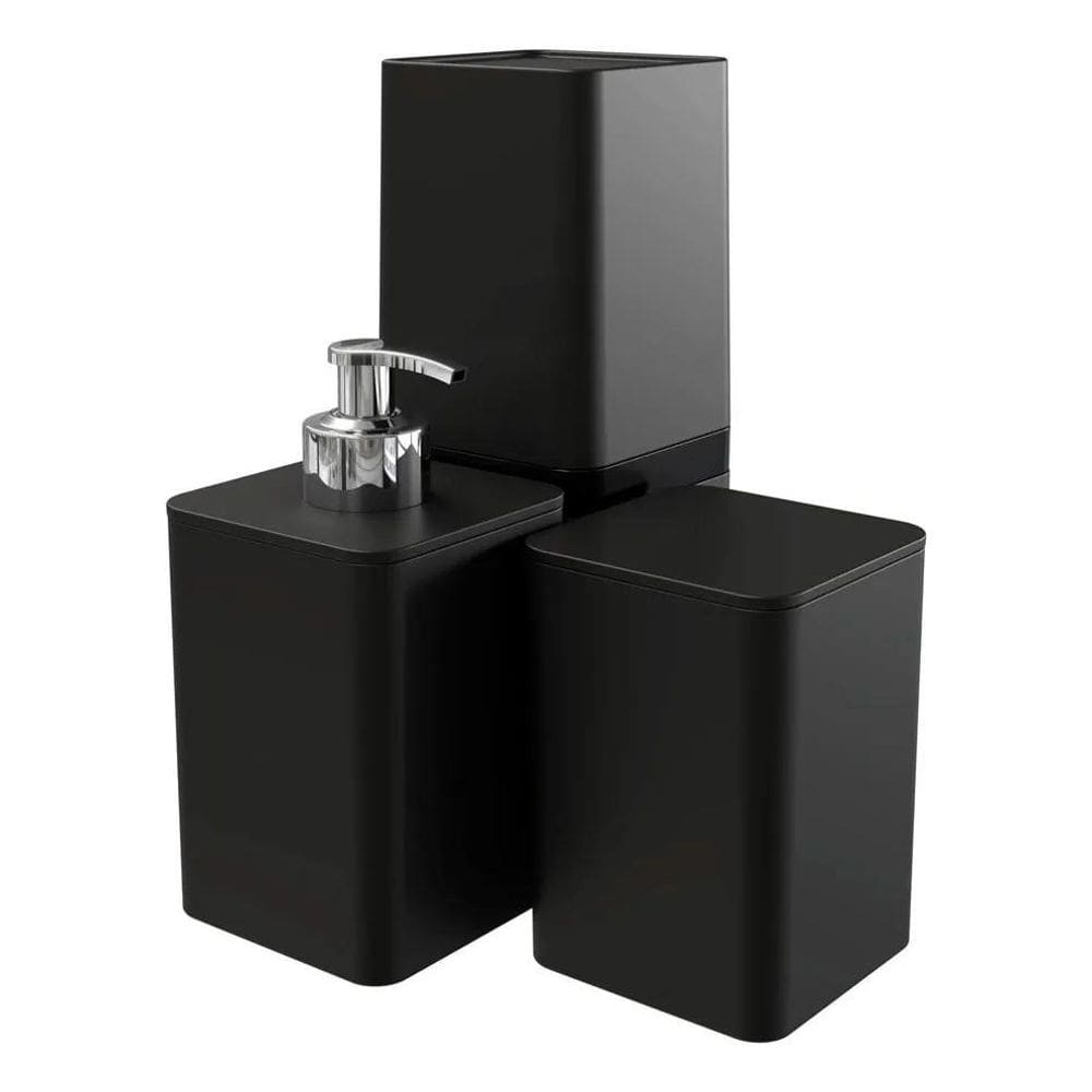 Kit Para Banheiro Com 3 Peças Dispenser Porta Algodão Escova