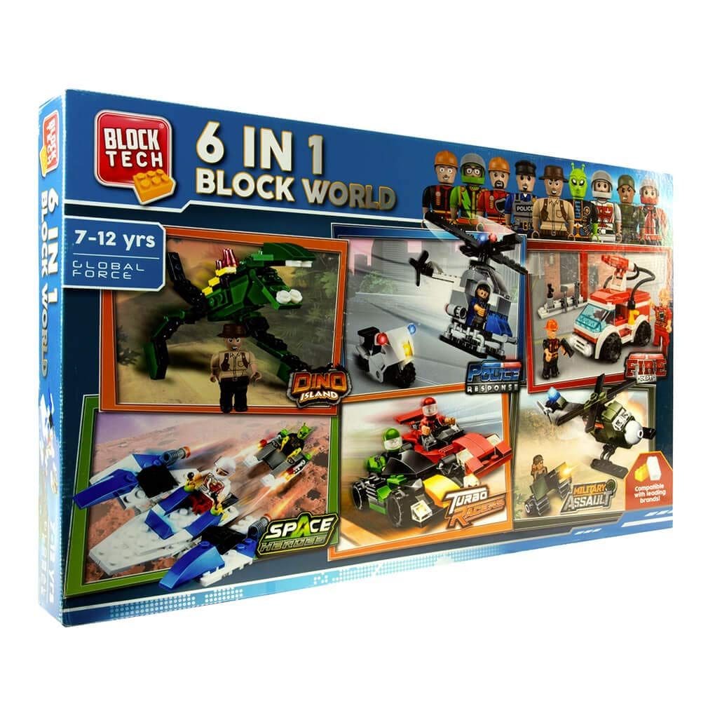 Conjunto Block World GSI US240594 6 em 1 com 9 figuras de heróis de 7 a 12 anos