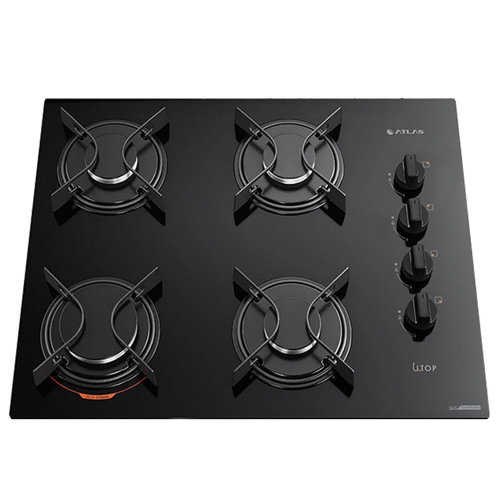 Cooktop a Gás Atlas Utop 4 Bocas Superautomático Mesa em Vidro Temperado